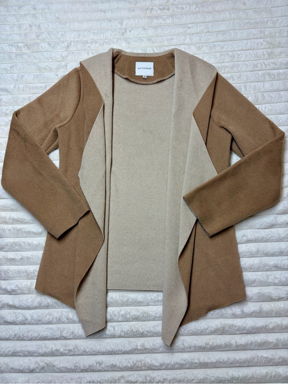 Reversible Two-Tone Open Front Cardigan Sweater - Brown/Cream